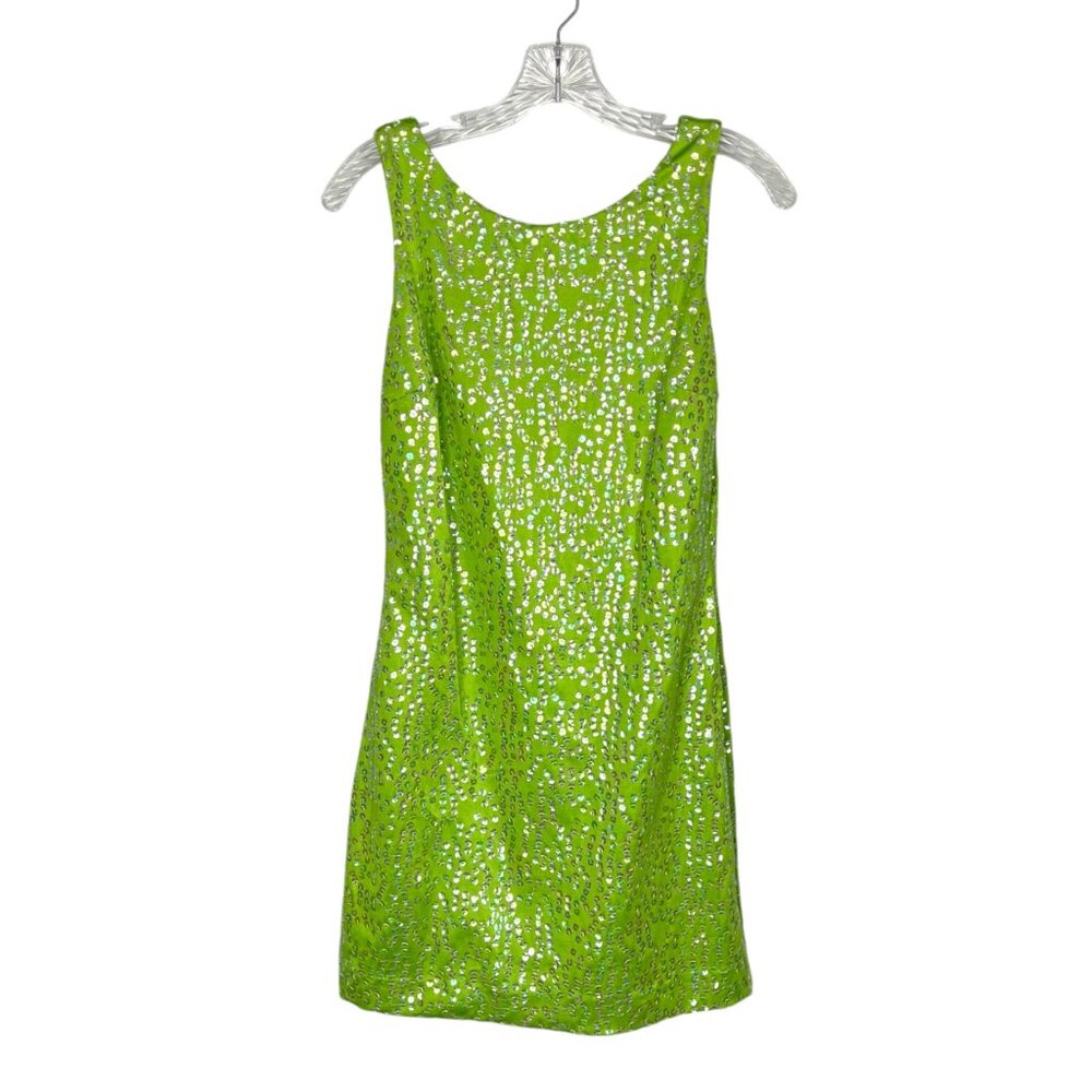 Hugo Buscati Neon Lime Sequin Shift Mini Dress